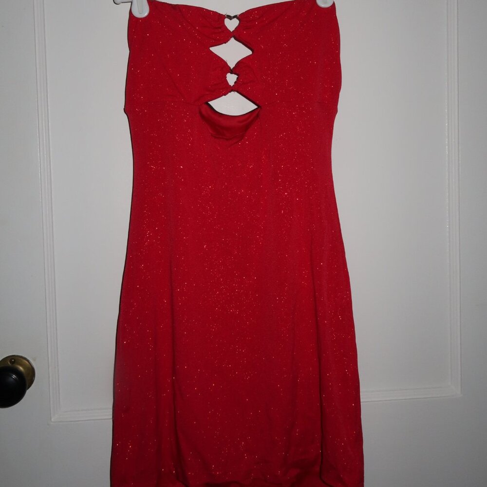 Lucy in the Sky Scarlette Glitter Bodycon Dress in Red